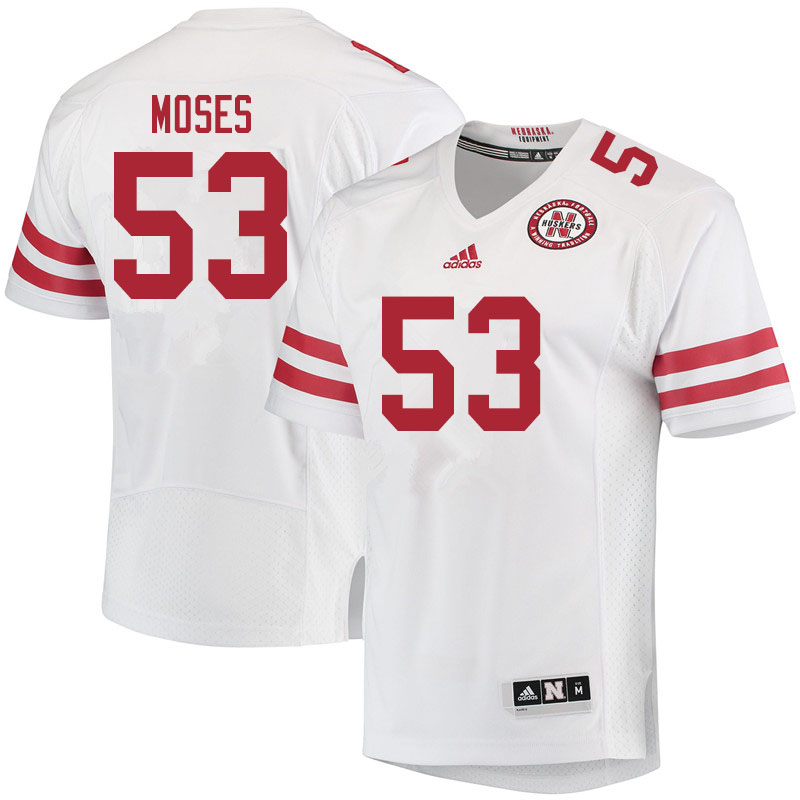 Men #53 Riley Moses Nebraska Cornhuskers College Football Jerseys Sale-White - Click Image to Close